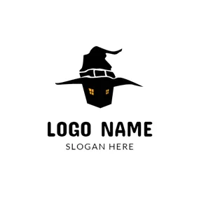 家のロゴ Black Hat and House Icon logo design