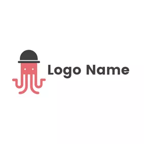 Krake Logo Black Hat and Pink Octopus logo design