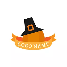 Thanksgiving Logo Black Hat and Pumpkin Icon logo design