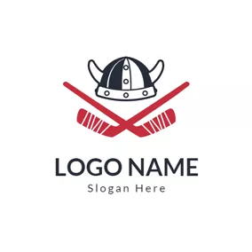 曲棍球Logo Black Hat and Red Hockey Stick logo design