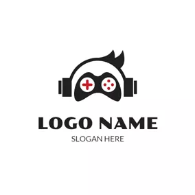 Kontrolle Logo Black Headset and Game Controller logo design