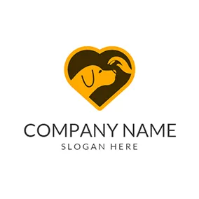 Doggy Logo Black Heart and Yellow Dog Head logo design