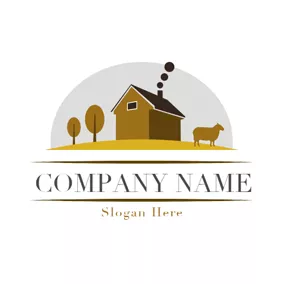Agriculture Logo Black House and Brown Bull logo design