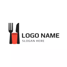 Emblem Logo Black Knife and Fork Icon logo design