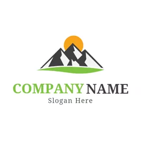 Nature Logo Black Mountain and Bright Sun logo design