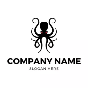 鱿鱼 Logo Black Octopus and Kraken logo design