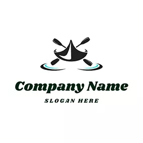 Ripple Logo Black Paddle and Abstract Kayak logo design