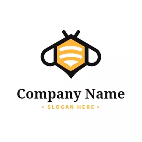 Insect Logo Black Pentagon and Flat Bee logo design