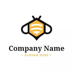 Flat Logo Black Pentagon and Flat Bee logo design