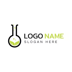 Chemical Logo Black Reagent Bottle and Leaf logo design