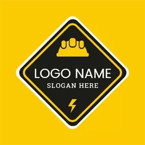 头盔 Logo Black Rhombus and Yellow Helmet logo design