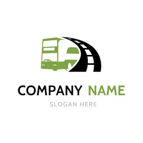 货运 Logo Black Road and Green Bus logo design