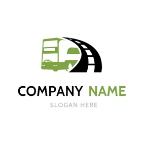 巴士 Logo Black Road and Green Bus logo design