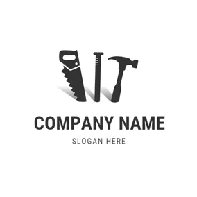 木工　ロゴ Black Saw and Nail logo design