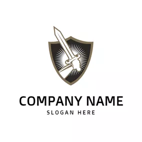 盾牌Logo Black Shield and Hand Holding Sword logo design