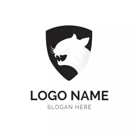 猫のロゴ Black Shield and White Wildcat logo design