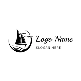 Logótipo De Navio Black Ship and Wave logo design