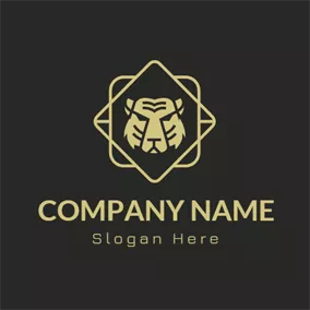 動物のロゴ Black Square and Golden Tiger logo design