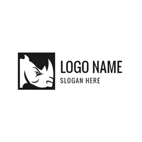 犀牛Logo Black Square and Rhino Head logo design