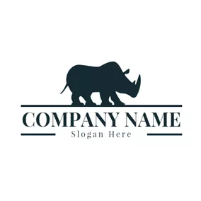 Animal Logo Black Standing and Strong Rhino logo design
