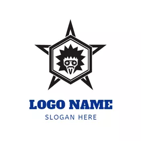 Singer Logo Black Star and Rock Singer Face logo design
