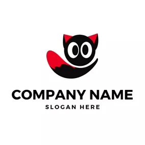 Feline Logo Black Tail and Cute Face logo design