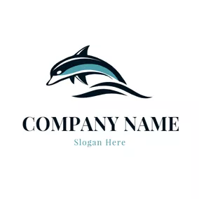 Welle Logo Black Wave and Dolphin logo design