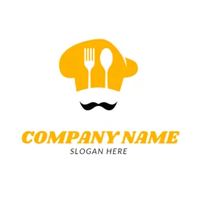 廚房 Logo Black Whisker and Yellow Chef Cap logo design
