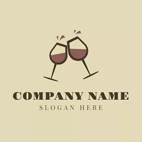 カクテルロゴ Black Wine Glass and Red Wine logo design