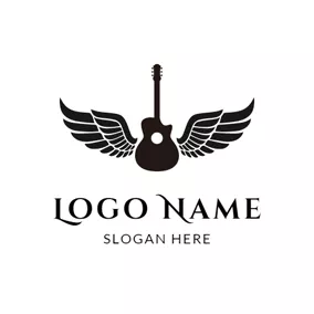 Wings Logo Black Wing and Outlined Guitar logo design