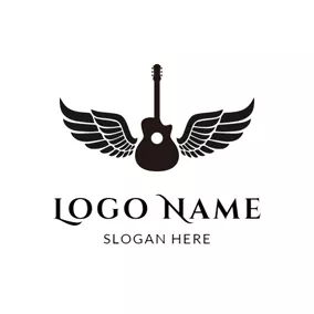 Rock Logo Black Wing and Outlined Guitar logo design