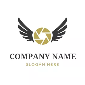 Drone Logo Black Wing and Yellow Lens logo design