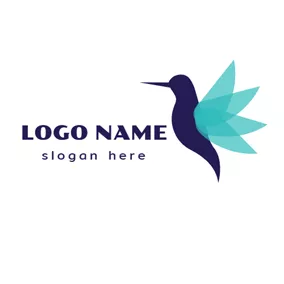   鳥のロゴ Blue and Green Hummingbird logo design