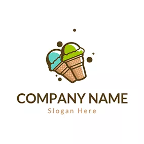 Cream Logo Blue and Green Ice Cream Cone logo design