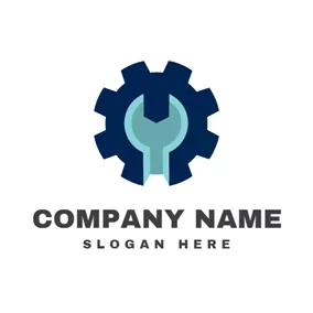Steampunk Logo Blue and Green Machine logo design