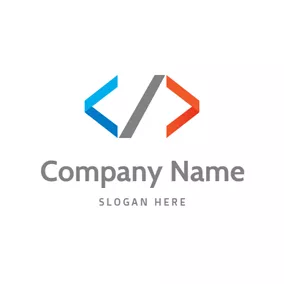 Emblem Logo Blue and Orange Code Symbol logo design