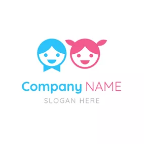 Logótipo De Creche Blue and Pink Smiling Kids logo design