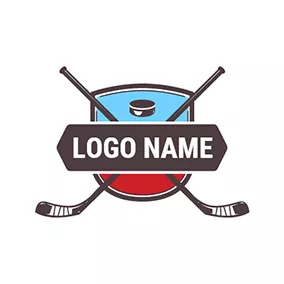 ホッケーロゴ Blue and Red Hockey Badge logo design
