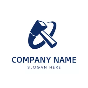 Iron Logo Blue and White Abstract Hammer logo design