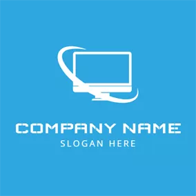Rectangle Logo Blue and White Computer logo design