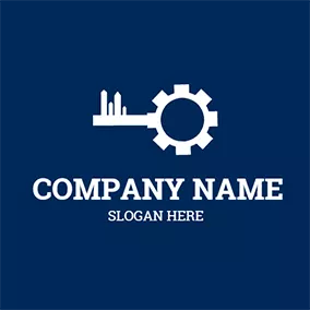 Factory Logo Blue and White Gear Icon logo design