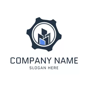 Steampunk Logo Blue and White Gear logo design