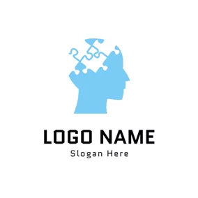 思考logo Blue and White Human Brain logo design