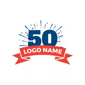 Rectangle Logo Blue and White Number Fifty logo design