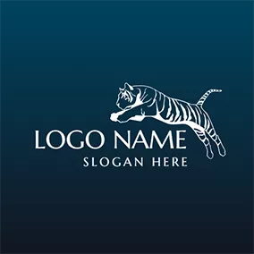 跳跃logo Blue and White Tiger Mascot logo design