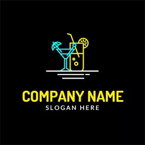 Alcohol Logo Blue and Yellow Cocktail logo design