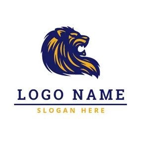 Logotipo De Animal Blue and Yellow Howling Lion logo design