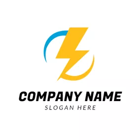 充電器のロゴ Blue and Yellow Lightning Shaped logo design