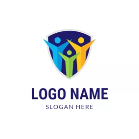 Logótipo De Creche Blue Badge and Abstract Family logo design