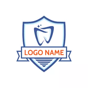 牙齒 Logo Blue Badge and Abstract Tooth logo design
